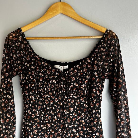 Y2K Womens Babydoll Dark Floral Dress Size Small Sheer Fairy Mesh Witchy 90s‎ - Picture 2 of 7